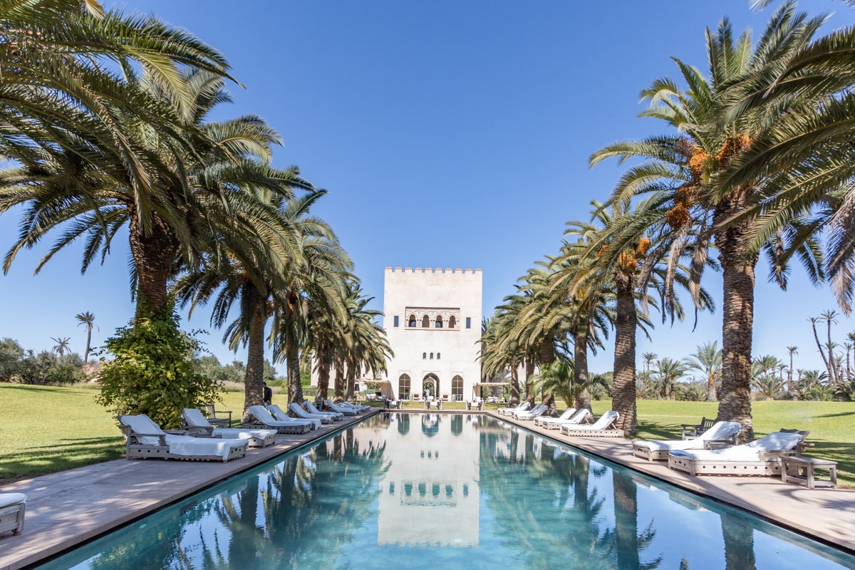 Piscine bordée de palmiers